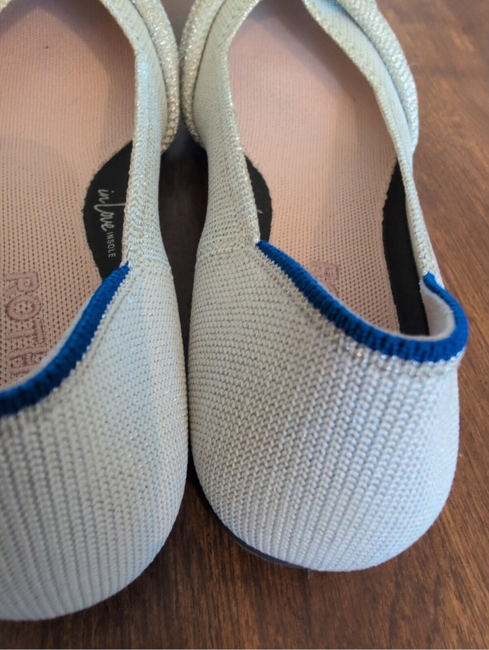Rothy's The Knot Point Ecru Bow Metallic Diamond Ballet Flats 6.5 Minimalist - Picture 6 of 9